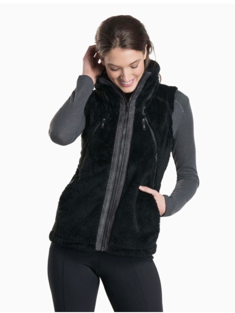 KÜHL Flight Vest *Women's Black Premium Italian Sherpa Fleece Hooded XL